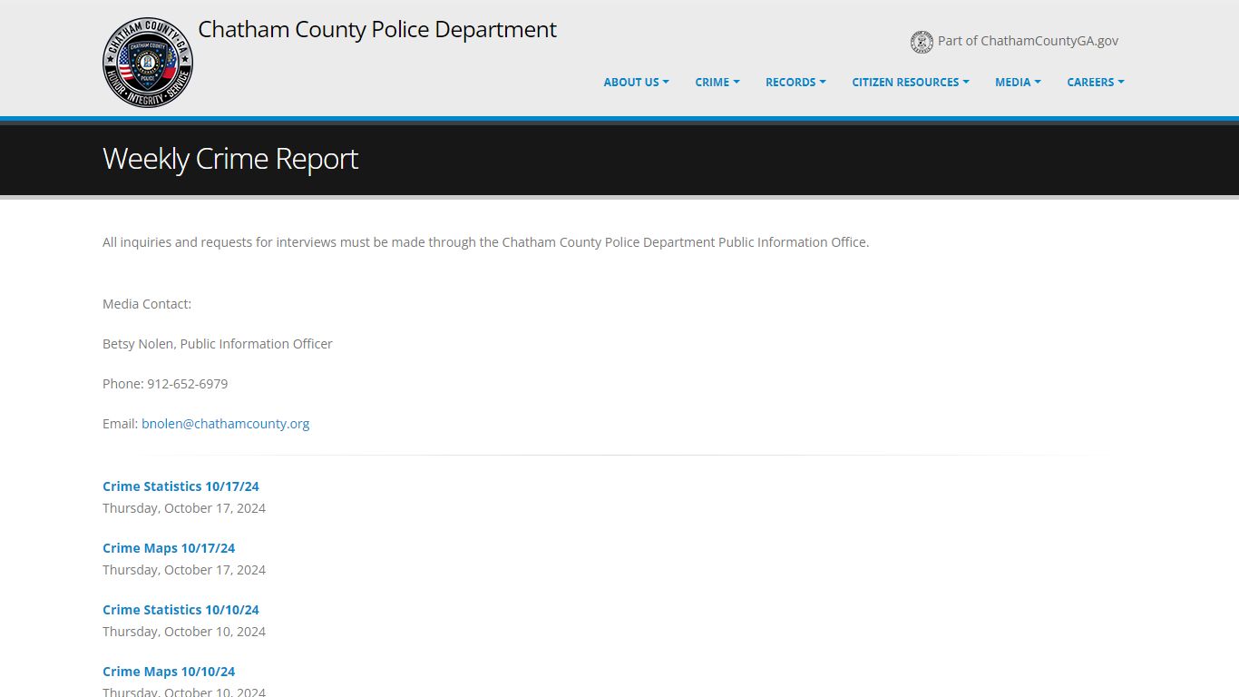 Chatham County Police Department - Weekly Crime Report